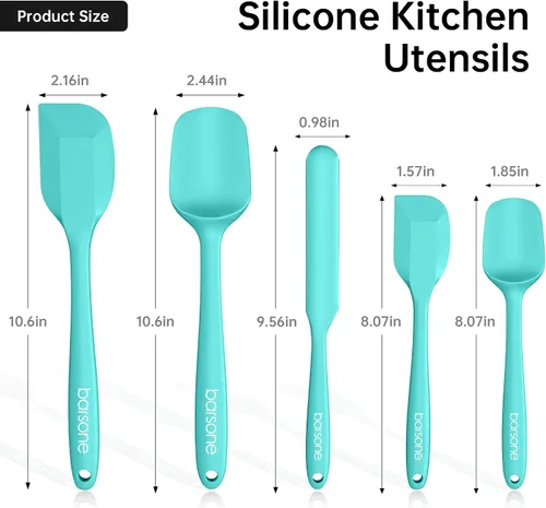 Miniatura 2 de Juego de espátulas de silicona de 5 piezas, resistentes al calor, 446 °F, grado alimenticio, sin BPA, antiadherentes, seguras para utensilios de Azul