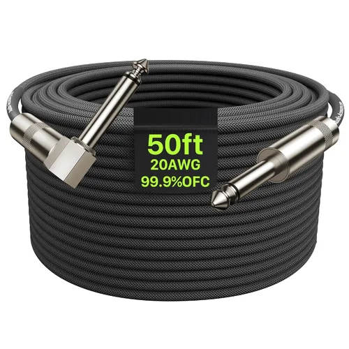 Miniatura 49 de Cable de guitarra de 1.5 pies, paquete de 2 unidades, nailon trenzado anti-torceduras reforzado con Kevlar, conector Neutrik REAN, calibre 20