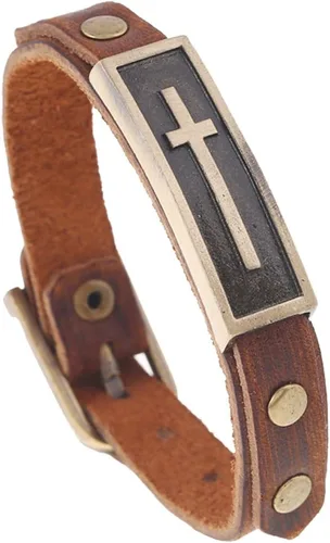 Miniatura 9 de Hamoery Pulsera de cuero de aleación punk para hombre, pulsera cruzada