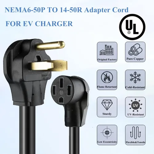 Miniatura 5 de Cable adaptador de conector EV NEMA 6-50P a 14-50R - Certificado UL, enchufe macho de toma de secadora de 3 clavijas de 250V a conector hembra de 4