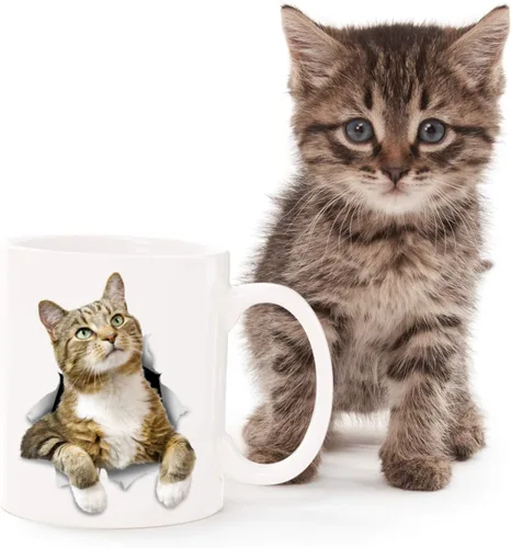 Miniatura 2 de Winston & Bear - Taza de café de cerámica con diseño de gato tabby pensativo - Regalo para amantes de los gatos - Perfecto para cumpleaños