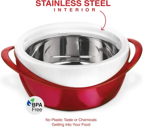 Miniatura 3 de Pinnacle Cazuela grande aislada con tapa 3.6 qt. Elegante calentador/enfriador de alimentos en olla caliente - Tazón térmico para servir Rojo