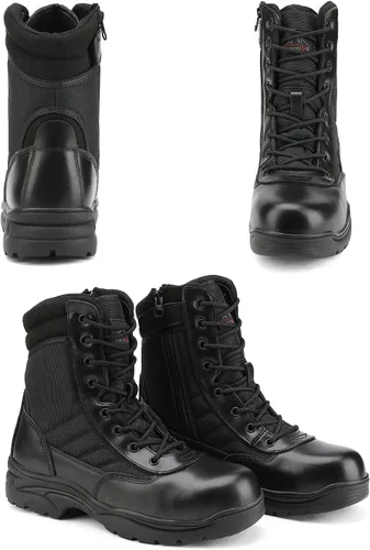 Miniatura 7 de NORTIV 8 Botas de punta de acero para hombres Seguridad Industrial y Construcción Botas de trabajo militar antideslizantes ASTM F2413-18, TROOPER-STL