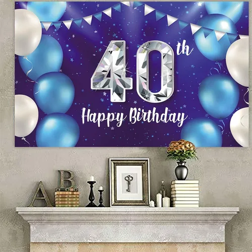 Miniatura 4 de Cartel de feliz cumpleaños número 40, decoraciones de fondo, globos, estrellas, confeti de cristal, decoración temática para hombres o mujeres