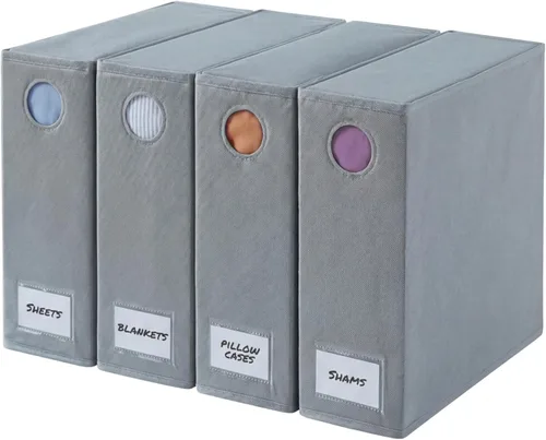 Paquete de 4 organizadores de sábanas, organizador plegable para armario de lino, tamaño King y Queen, carpeta con ventana XL, manta, edredón y 02 -