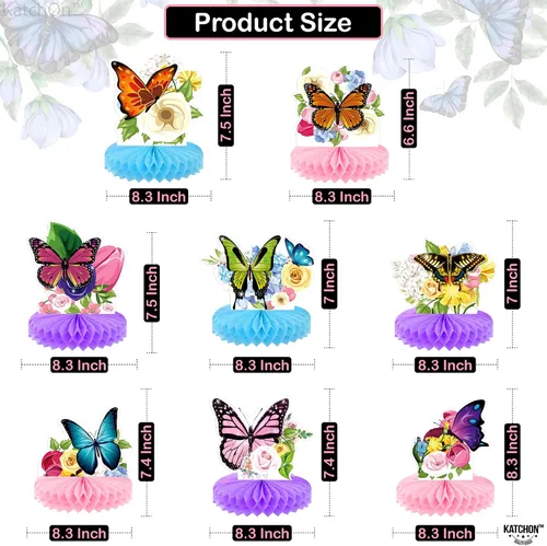 Miniatura 4 de KatchOn, Centros de mesa grandes de mariposa de panal para mesas, paquete de 8, decoraciones de fiesta de mariposas, decoraciones de mariposa