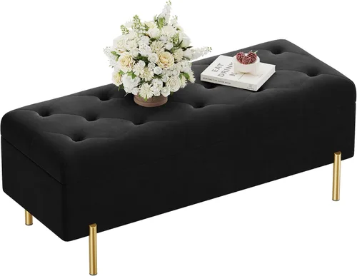 Miniatura 8 de Banco otomano con almacenamiento, banco de almacenamiento tapizado copetudo para dormitorio, sala de estar, piel sintética, largo, otomano, marrón