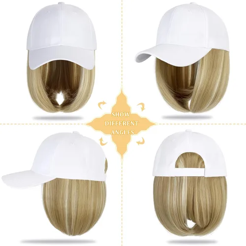 Miniatura 2 de Gorra de béisbol con extensiones de cabello, peluca ajustable, gorra corta y recta de 14 pulgadas, peluca sintética para mujer, rubio ceniza mezcla