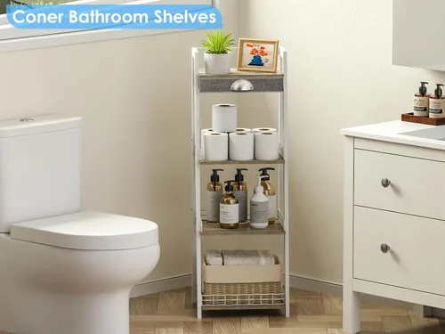 Miniatura 2 de keomaisyto Elegante estante de escalera de 4 niveles, estante de almacenamiento para baño, estantería de escalera con cajón, estantes de Blanco