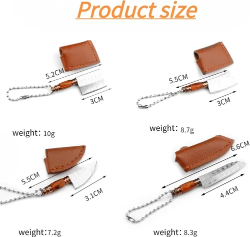 Miniatura 2 de Juego de Mini Cuchillos, Mini Juego de Cuchillos de Bolsillo, Llavero de Chef de Cuchillo Pequeño con Funda para Abridor de Paquetes Cortador