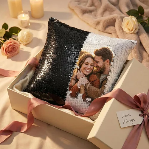 Miniatura 3 de Paquete de 2 fundas de almohada de lentejuelas sublimadas de 16 x 16 pulgadas, fundas de almohada reversibles con purpurina para regalos
