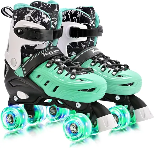 Kuxuan Skates Patines de ruedas para niñas y niños, 4 tamaños ajustables, patines divertidos para niños pequeños con ruedas iluminadas para