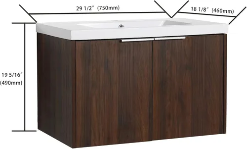 Miniatura 3 de LKTART Moderno flotador de 30 pulgadas para baño y lavabo, conjunto de tocador montado en la pared con puerta de cierre suave, juego de gabinete