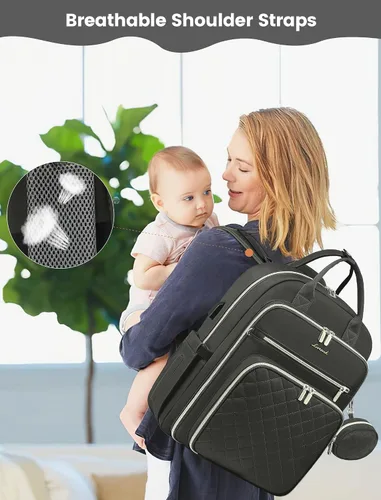 Miniatura 7 de LOVEVOOK Bolsa de pañales para bebé, mochila impermeable para pañales con puerto de carga USB para bebé, gran capacidad para laptop de 15.6 Gris