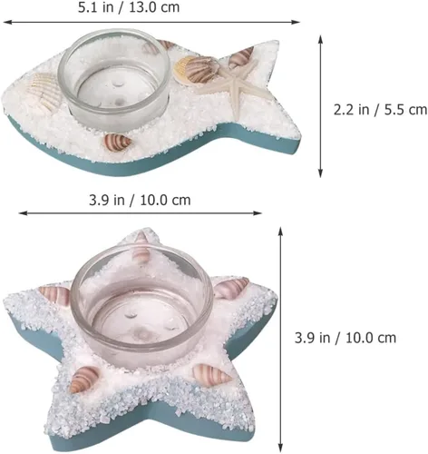 Miniatura 8 de ARTIBETTER Decoración para el hogar, 2 uds., portavelas náuticos, estrellas, pescado, té, candelabro, candelabro, manto, decoración para salas
