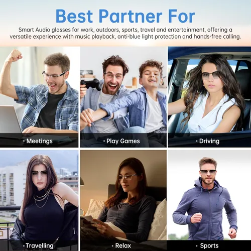 Miniatura 4 de Lentes inteligentes para hombres y mujeres, gafas Bluetooth de oreja abierta con lentes fotocrómicas, micrófono y altavoces integrados, gafas