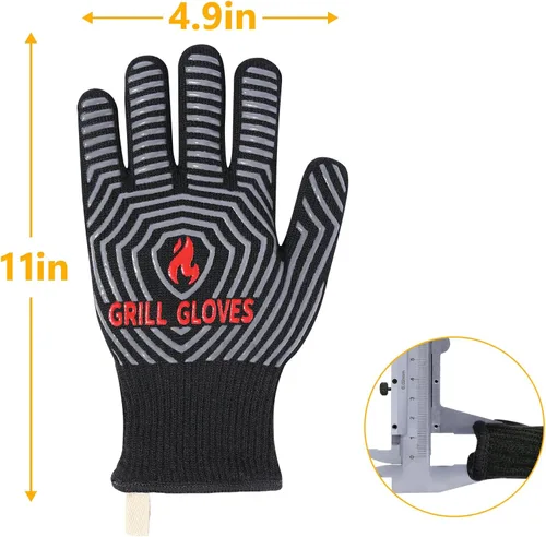 Miniatura 6 de QUWIN Guantes para barbacoa, guantes para horno, resistentes al calor extremo de 1472℉, guantes para parrilla de silicona antideslizantes para Negro