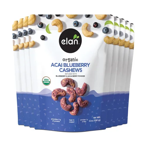 Miniatura 8 de Elan Anacardos Orgánicos de Acai y Arándano, 5.3 oz, Sin OGM, Veganos, Sin Gluten, Kosher, Nueces Glaseadas