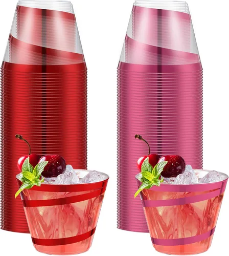 Miniatura 14 de Gejoy Tazas de plástico con borde en espiral de 9 onzas desechables, tazas de vino de plástico elegantes y transparentes, elegantes jarras de Oro
