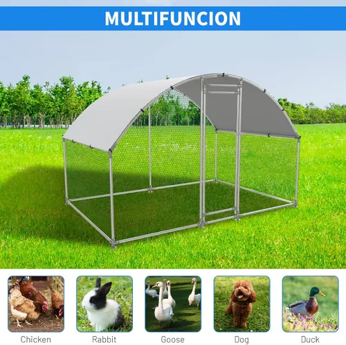 Miniatura 6 de NUGRIART Gallinero grande de metal, jaula de exterior con cubierta impermeable y anti-UV, jaula de aves de corral con techo abovedado para conejos