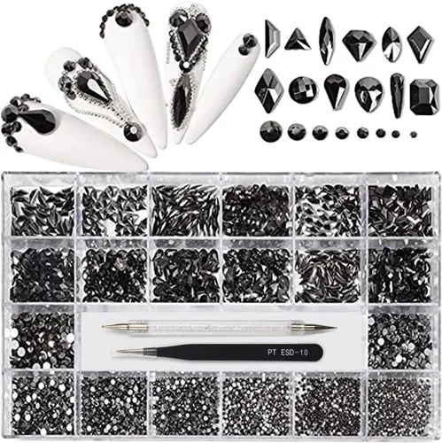 Miniatura 7 de Yzzseven 12 tipos de Aurora 600 diamantes + 2500 diamantes de imitación planos, mezcla de 20 estilos con parte trasera plana, cristales de diamantes