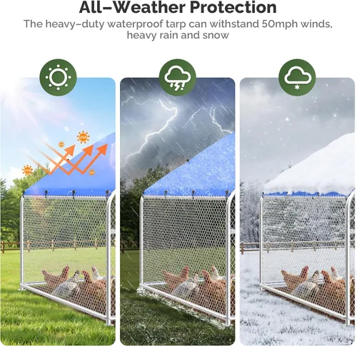 Miniatura 4 de Sino Luban Gallinero grande de metal para 10 pollos/patos, corridos de pollo para patio con cubierta impermeable, recinto de pollo al aire libre