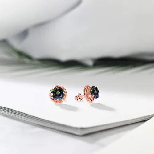 Miniatura 309 de Gem Stone King Aretes de plata de ley 925 de 0.236 in con piedra natal redonda para mujer