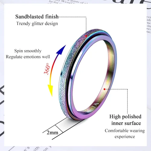 Miniatura 2 de Diamday Anillos para la ansiedad para mujeres y hombres, 2 0.157 in, anillo giratorio de acero de titanio para aliviar la ansiedad y el estrés
