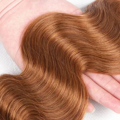 Miniatura 4 de Color 30 paquetes de cabello humano marrón onda del cuerpo paquetes 8 10 12 pulgadas brasileño virgen Remy extensiones de cabello humano doble trama