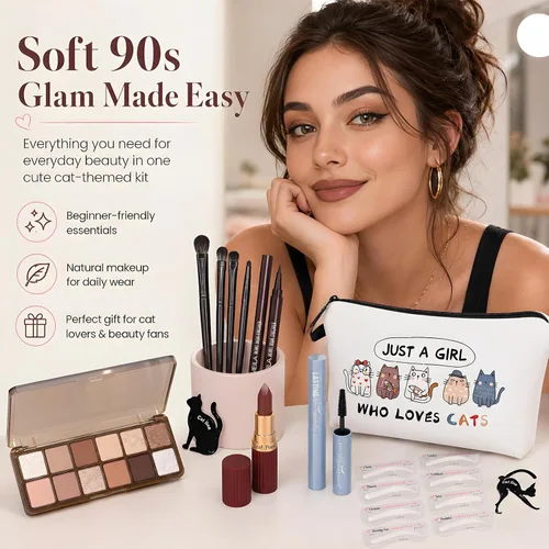 Miniatura 6 de Kit básico de maquillaje de ojos para mujeres, sombra de ojos neutra de los años 90, polvo de cejas, plantillas de cejas, guías de delineador