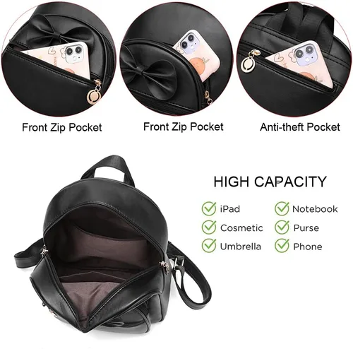 Miniatura 7 de Linda mini mochila de cuero a la moda para niñas y mujeres, Rosa-grande, M, Mochilas Daypack
