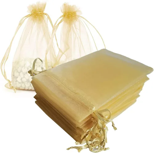 Miniatura 30 de 100 bolsas de organza con cordón de regalo para joyas, galletas, malla de tela transparente de 5 x 7 pulgadas, bolsa reciclable duradera para baby