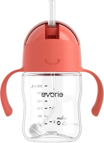 Miniatura 14 de Evorie Tritan - Vaso para beber con popote con peso con asas para bebés y niños pequeños, botella de agua a prueba de derrames con popote para 6
