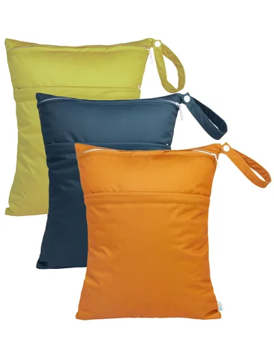 Miniatura 11 de babygoal Bolsas para artículos húmedos y secos, paquete de 3, bolsas de viaje reutilizables impermeables para trajes de baño, pañales de tela