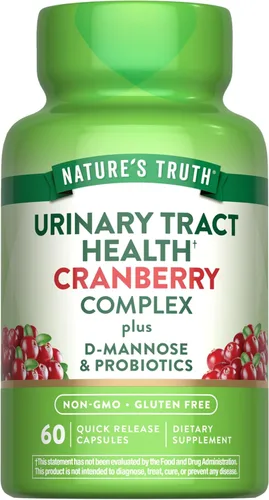 Nature's Truth Pastillas de arándano | 60 cápsulas | Plus D-manosa y probióticos | Apoya la salud del tracto urinario | Suplemento sin OMG y sin