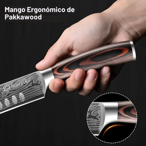Miniatura 7 de Sunnecko Juego de cuchillos profesionales para tallar barbacoa, cuchillo para cortar y deshuesar para cortar carne, cuchillo alemán de acero