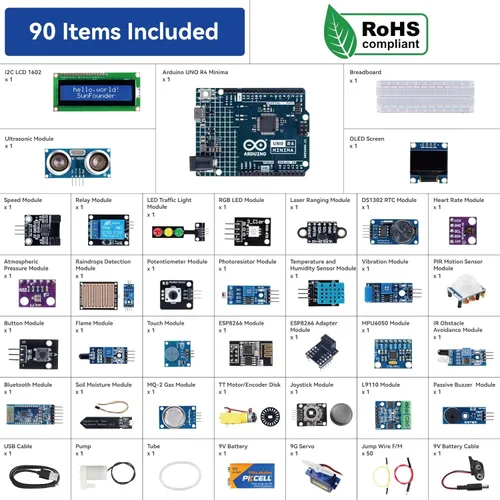 Miniatura 9 de SunFounder Kit de sensor definitivo con Arduino Uno R4 Minima, compatible con RoHS, sensores duraderos IoT ESP8266 IIC LCD1602 OLED, tutoriales
