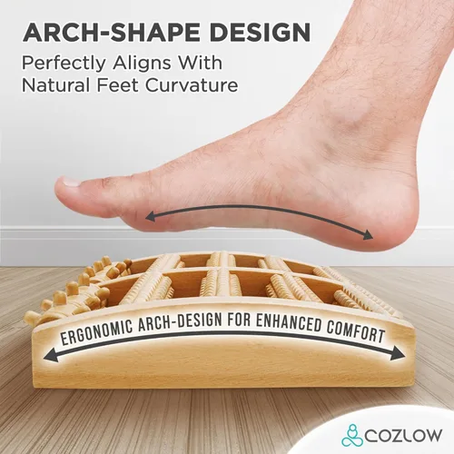 Miniatura 3 de COZLOW - Masajeador de pies para aliviar la fascitis plantar - Rodillo de masaje de madera con diseño en forma de arco - Alivio del dolor de pies