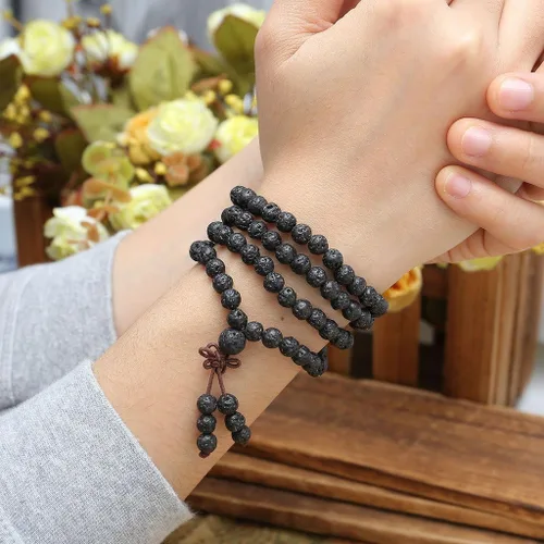 Miniatura 3 de JOVIVI 6mm 8mm collar y pulsera tibetanos con 108 cuentas para rezo budista, de piedras preciosas sanadoras, con la piedra de lava natural, de 6 mm