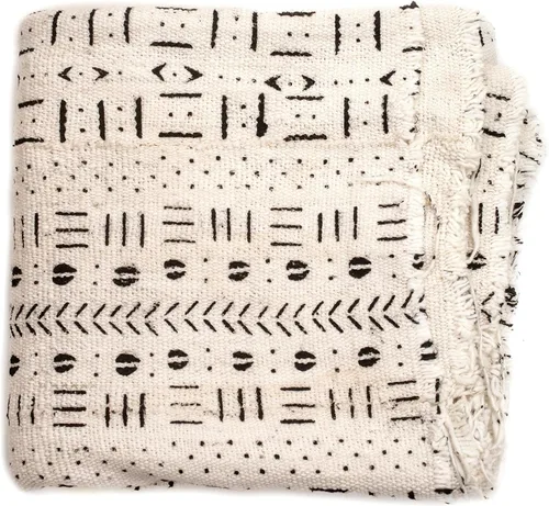 Miniatura 8 de The Bead Chest Paño de barro blanco Bogolan Mali, tejido africano hecho a mano de África occidental, 40 x 64 pulgadas, ideal para decoración