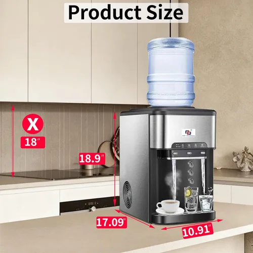 Miniatura 4 de NUNET Máquina de Hielo Portátil 3 en 1 Dispensador de Agua de Encimera Máquina de Hielo Incorporada 44 libras de Hielo Diario Carga Superior