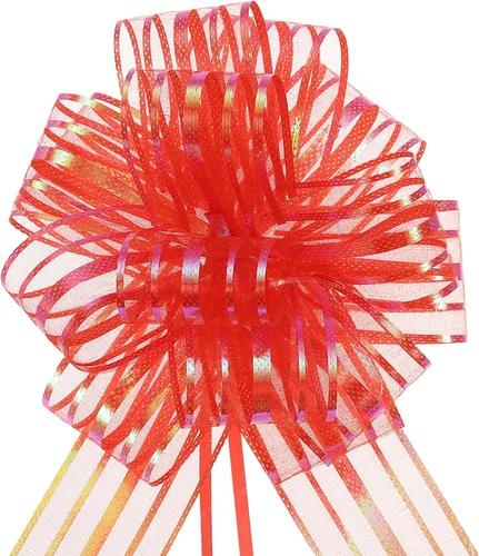Miniatura 22 de MECCANIXITY 5 lazos metálicos de organza de 4 pulgadas para envolver regalos, color rosa claro para cestas de boda, regalos de Navidad, día de San