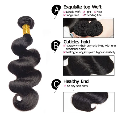 Miniatura 3 de 1B Bundles Human Hair Body Wave Human Hair Bundles 30 32 34 Inch Unprocessed Virgin Natural Black Body Wave Bundle Human Hair Extensions 50 Gram Per