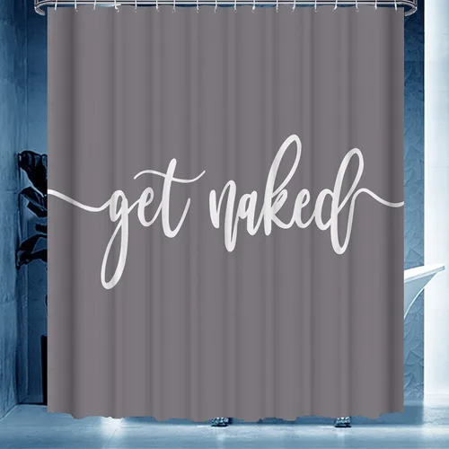 Miniatura 4 de Cortina de ducha divertida y linda con texto en inglés «Get Nake», fondo gris, palabras blancas, lavable a máquina, juego de decoración de baño
