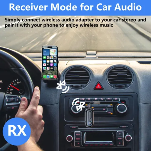 Miniatura 10 de SYENGKKY Transmisor Receptor Bluetooth 5.4 - Adaptador de audio inalámbrico Bluetooth 2 en 1 para auriculares o dispositivos BT - Adaptador de audio