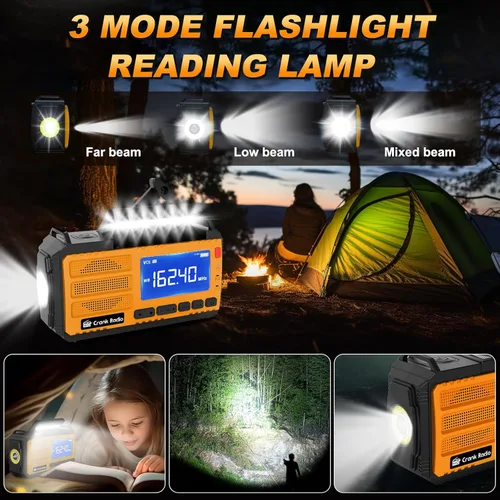 Miniatura 6 de Radio de manivela de emergencia, radio solar de emergencia de manivela manual de 37000 mWh (10000 mAh) Radio meteorológica AM/FM NOAA con pantalla