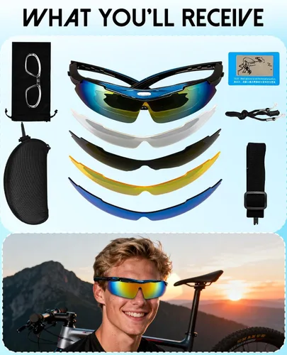 Miniatura 7 de Gafas de sol polarizadas para hombres y mujeres, 5 lentes con protección UV, antirreflejos, para deportes, béisbol, correr