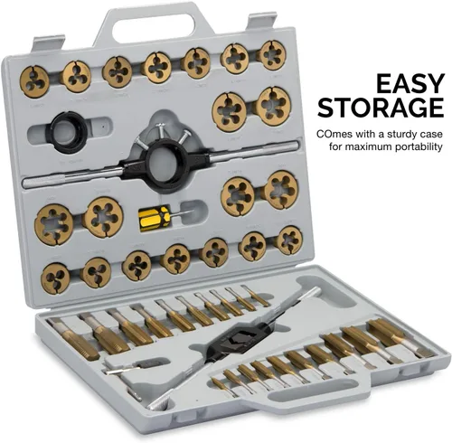Miniatura 4 de NEIKO 00916A Juego de Machos y Terrajas SAE de Titanio de Gran Diámetro de Grado Profesional, Kit de Reparación de Roscas de Alta Calidad, Juego