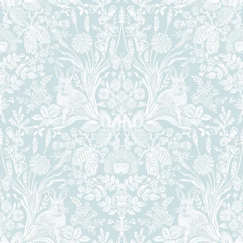World of Wallpaper Harlen Woodland Animal Flor y Planta Temática Pintado a Mano Estilo Damasco Papel pintado Dormitorio Guardería Pato Huevo Azul