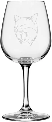 Miniatura 134 de Copa de vino de 12.75 onzas con temática de gato abisinio grabada para todo uso
